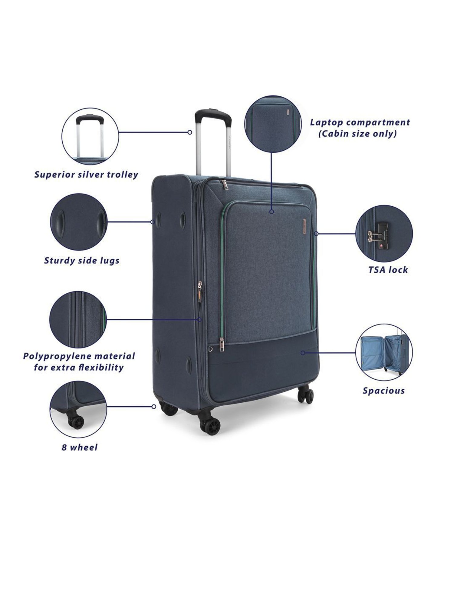 Aristocrat Saphire Plus Blue Solid Soft Large Trolley Bag - 35 cm