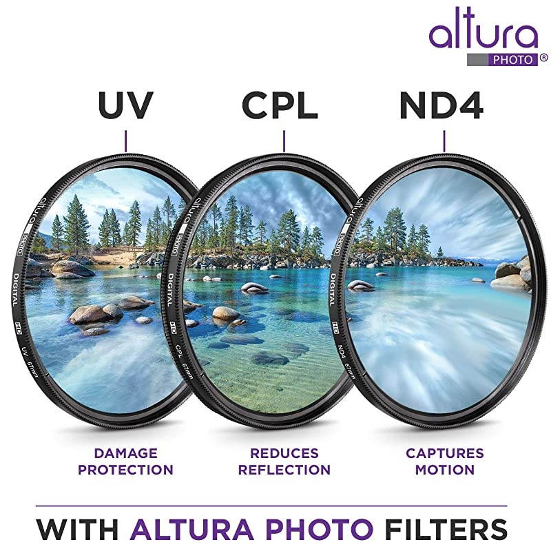Complete Lens Filter Accessory Kit for Camera Lenses Includes Altura Photo UV CPL ND4 Filter Kit Macro Close Up Kit and Neutral Density Filter Set