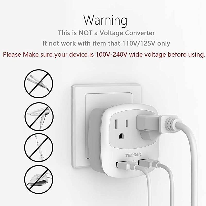 Germany France Travel Power Adapter Schuko Plug with 2 USB Ports 2 American Outlets Outlet Adaptor for USA to Europe EU Spain Iceland RussiaType EF