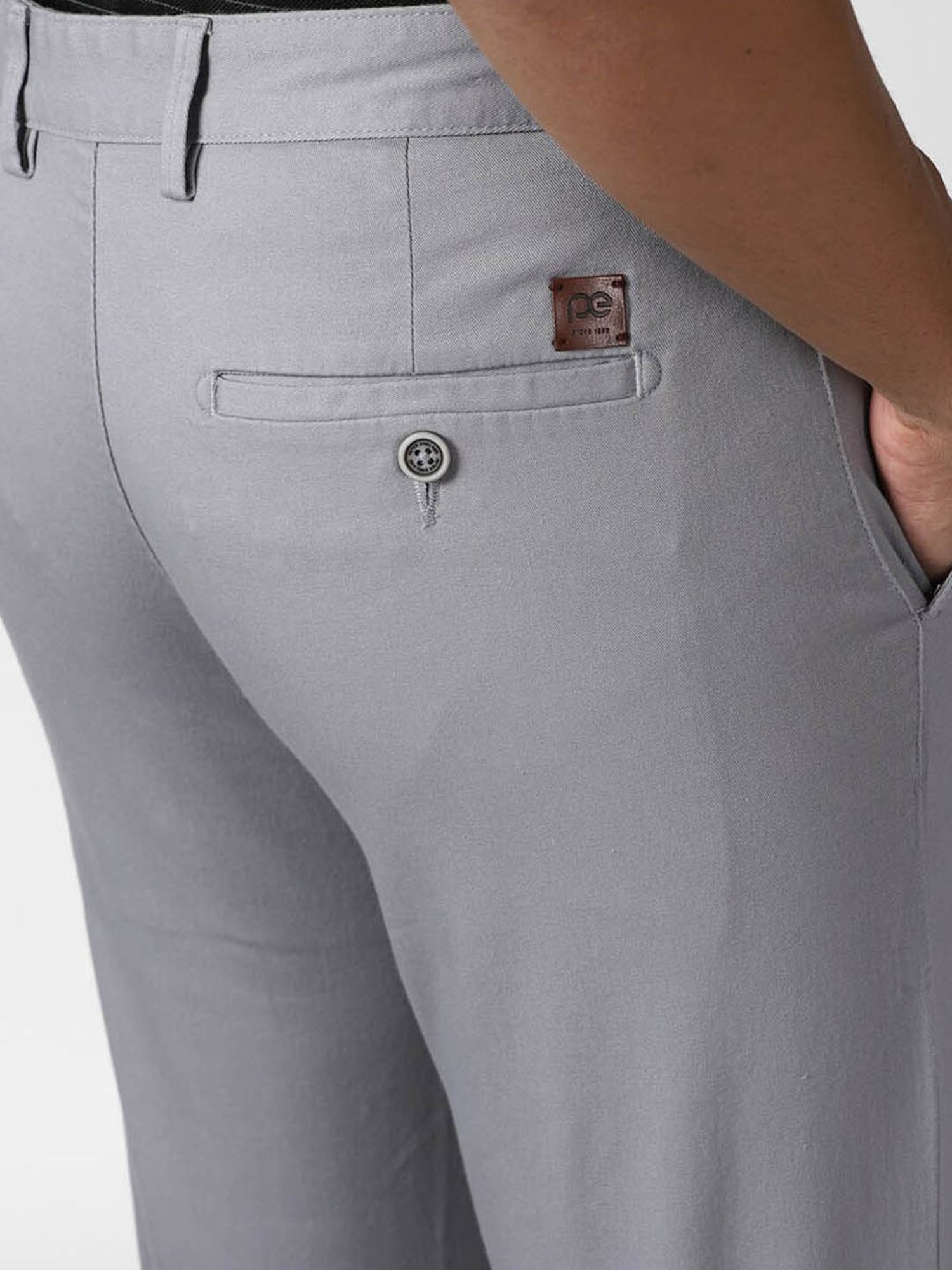 Peter England Casuals Grey Slim Fit Trousers