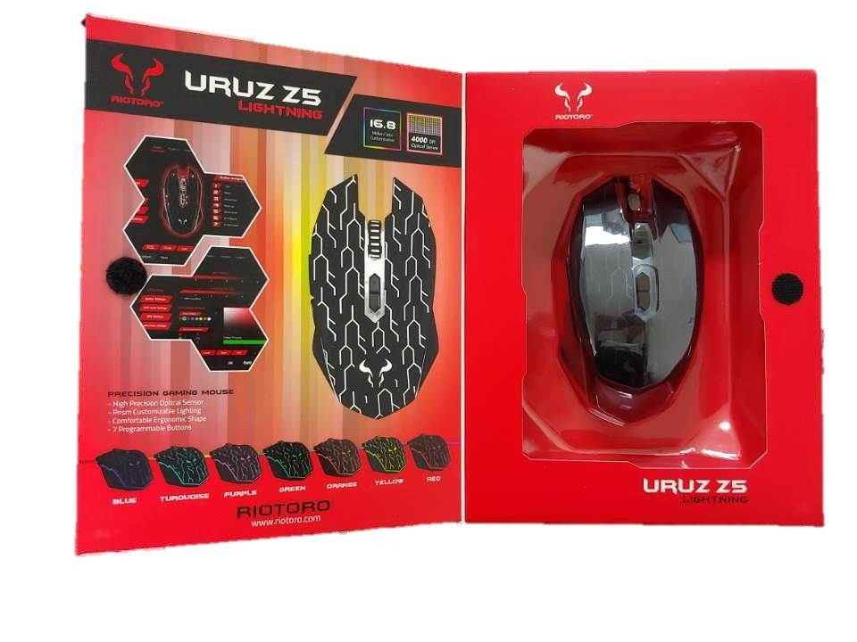 RIOTORO AUROX FPS Gaming Mouse with RGB Multicolor Lighting, (BLACK) 8 Programmable Buttons, 10,000 dpi Optical Sensor, On-the-fly DPI Shifting, Adjustable DPI Sniper Button