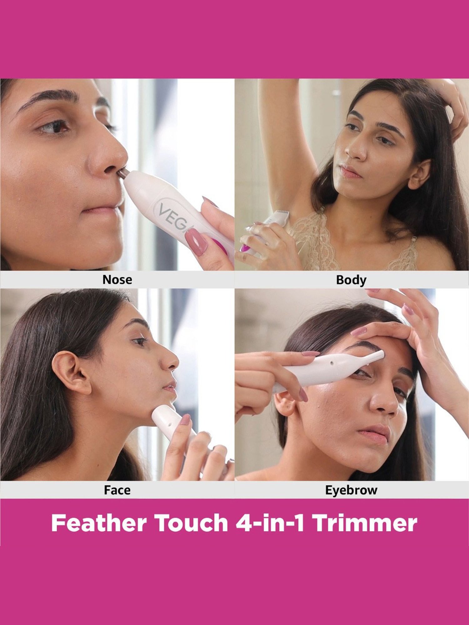 Vega Feather Touch VHBT-03 Cordless 4-In-1 Trimmer - 60 Min Runtime (White)