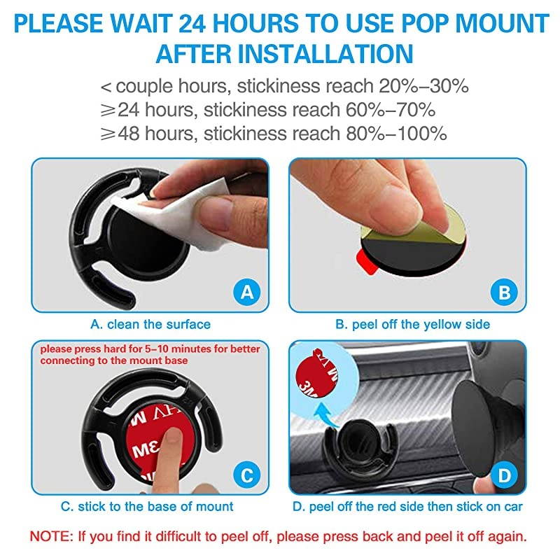 10 Pack 3M Sticky Adhesive Replacement Compatible with Socket Mount Base,  VHB Sticker Pads for Car Magnetic Phone Holder and 2pcs 1.38 Inches Double Sided Tape for Collapsible Grip & Stand