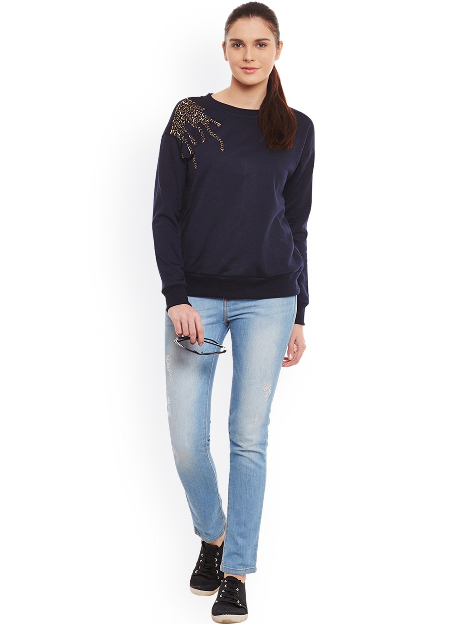Belle Fille Navy Embellished Sweatshirt