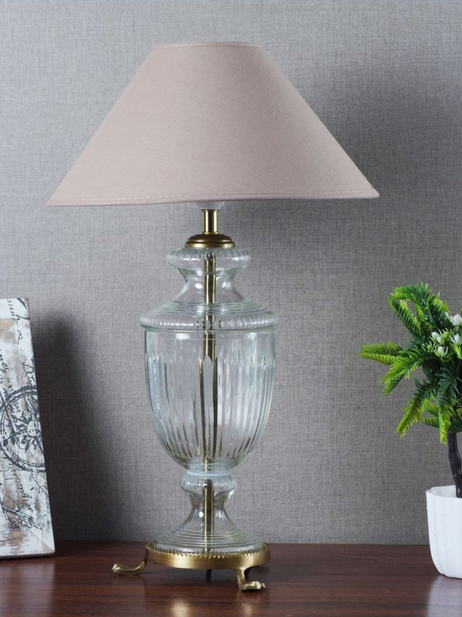 Kapoor Lamp Shades Transparent & Pink Glass Oleana Cotton Shade Table Lamp