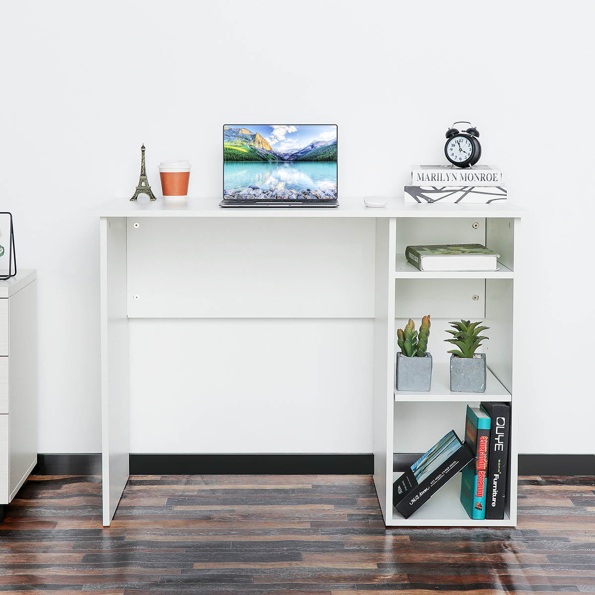 White Home Office Computer Desk Writing Table PC Laptop With Shelves Storage