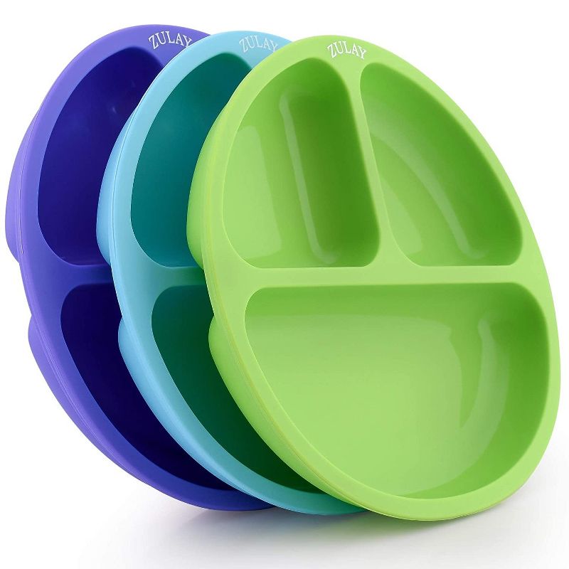 Zulay Kitchen Silicone Divided Baby Plates (3pcs) - Multicolored