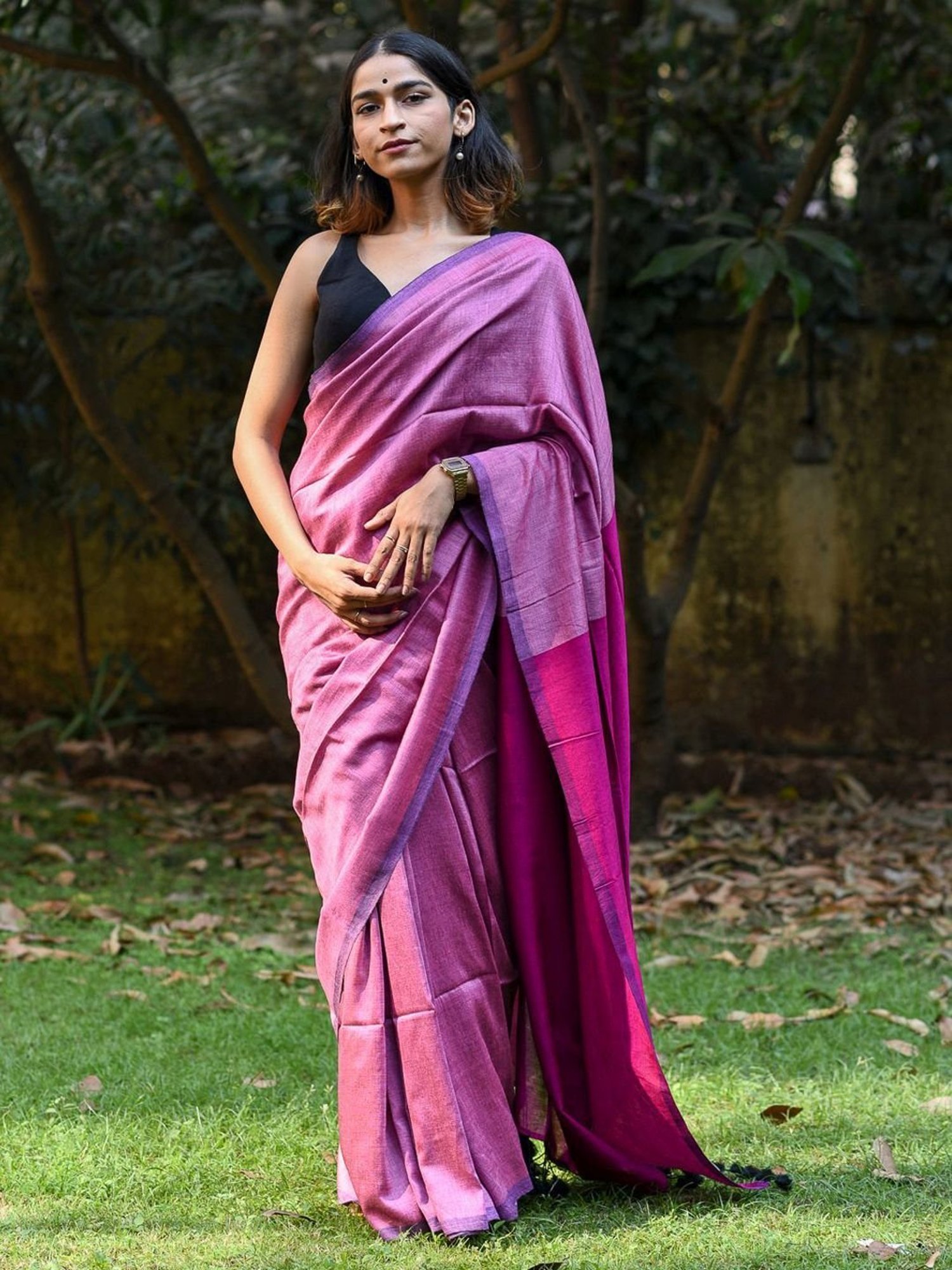 Suta Pink Plain Saree Without Blouse