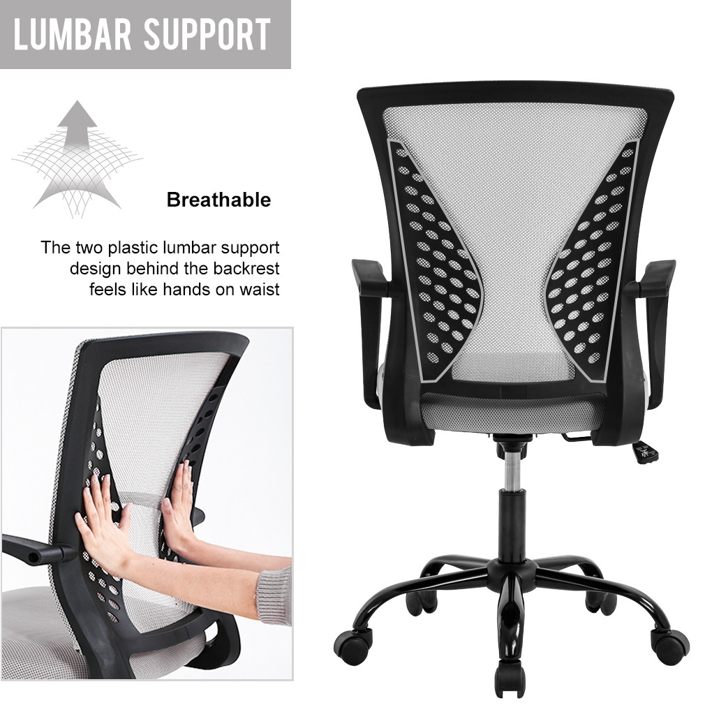 Office Chair Ergonomic Desk Chair Mesh Computer Chair with Lumbar Support Armrest Mid Back Rolling Swivel Task Adjustable Chair for Women Adults, Grey