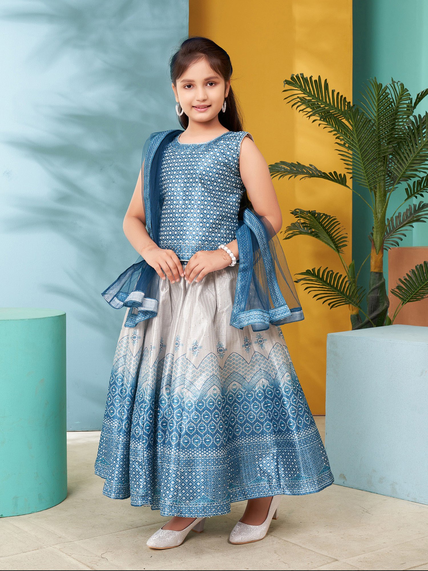 A Little Fable Kids Red & Beige Embellished Lehenga Choli