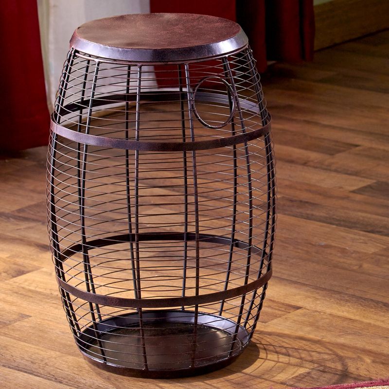 Lakeside Wine and Bottle Cork Barrel Shaped Holder Accent Table with Opening