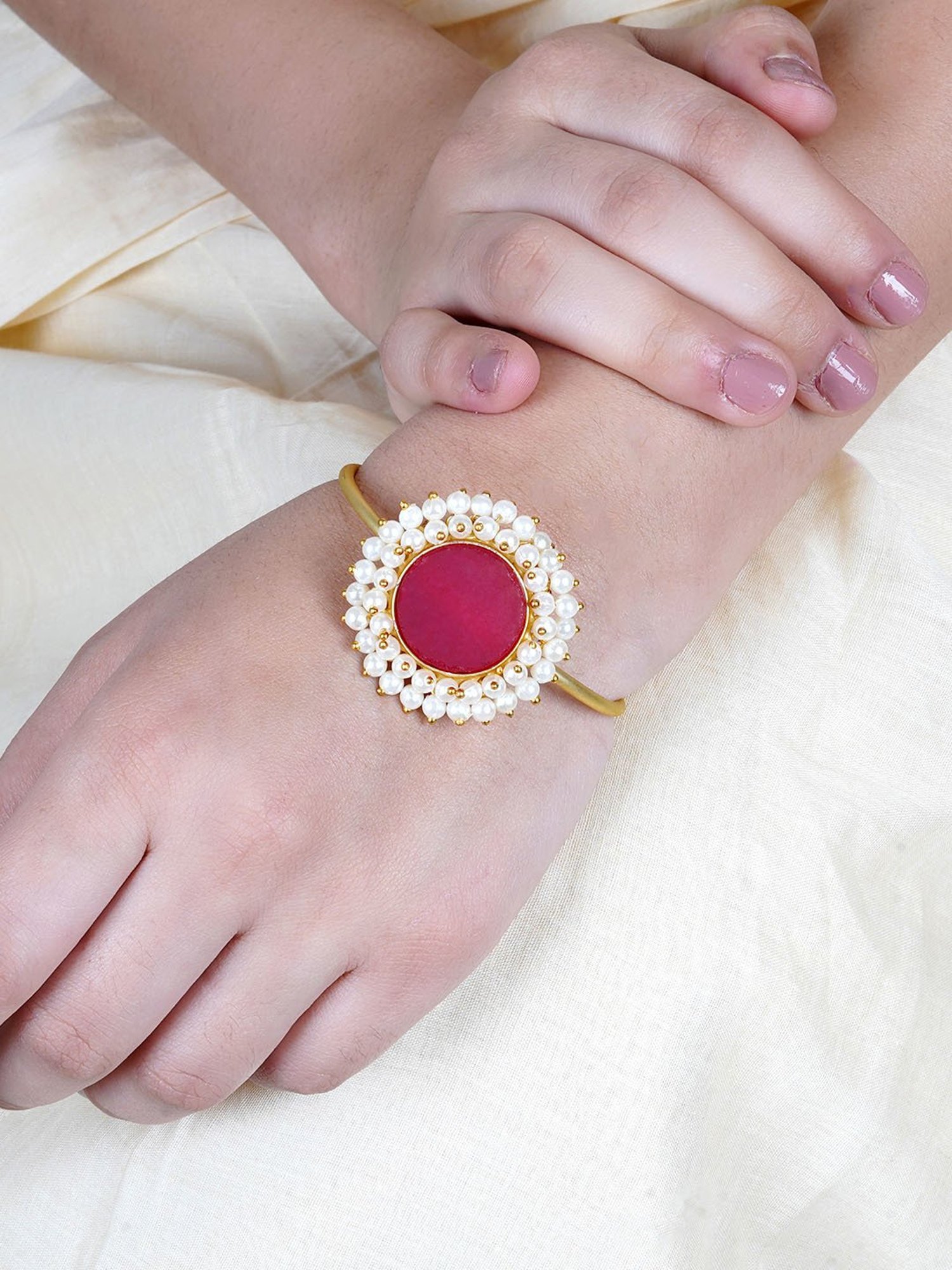 Teejh Aasita Red Studded Pearl Bracelet