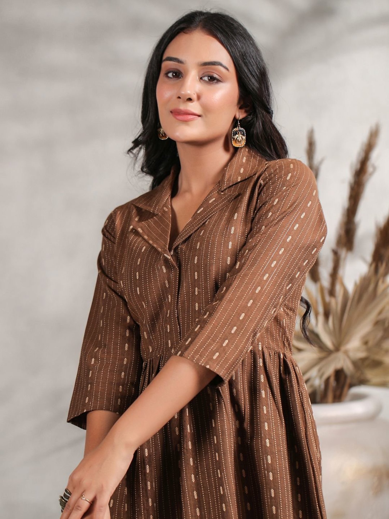 Anubhutee Brown Cotton Printed A-Line Dress
