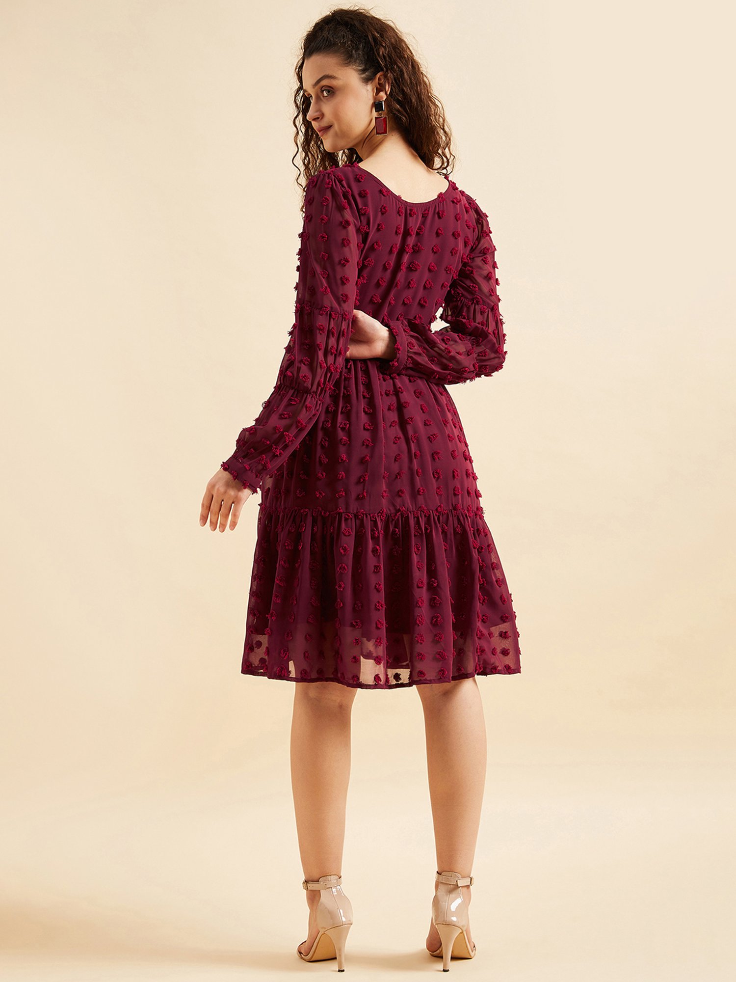 PANIT Maroon Self Design Ethnic Dress