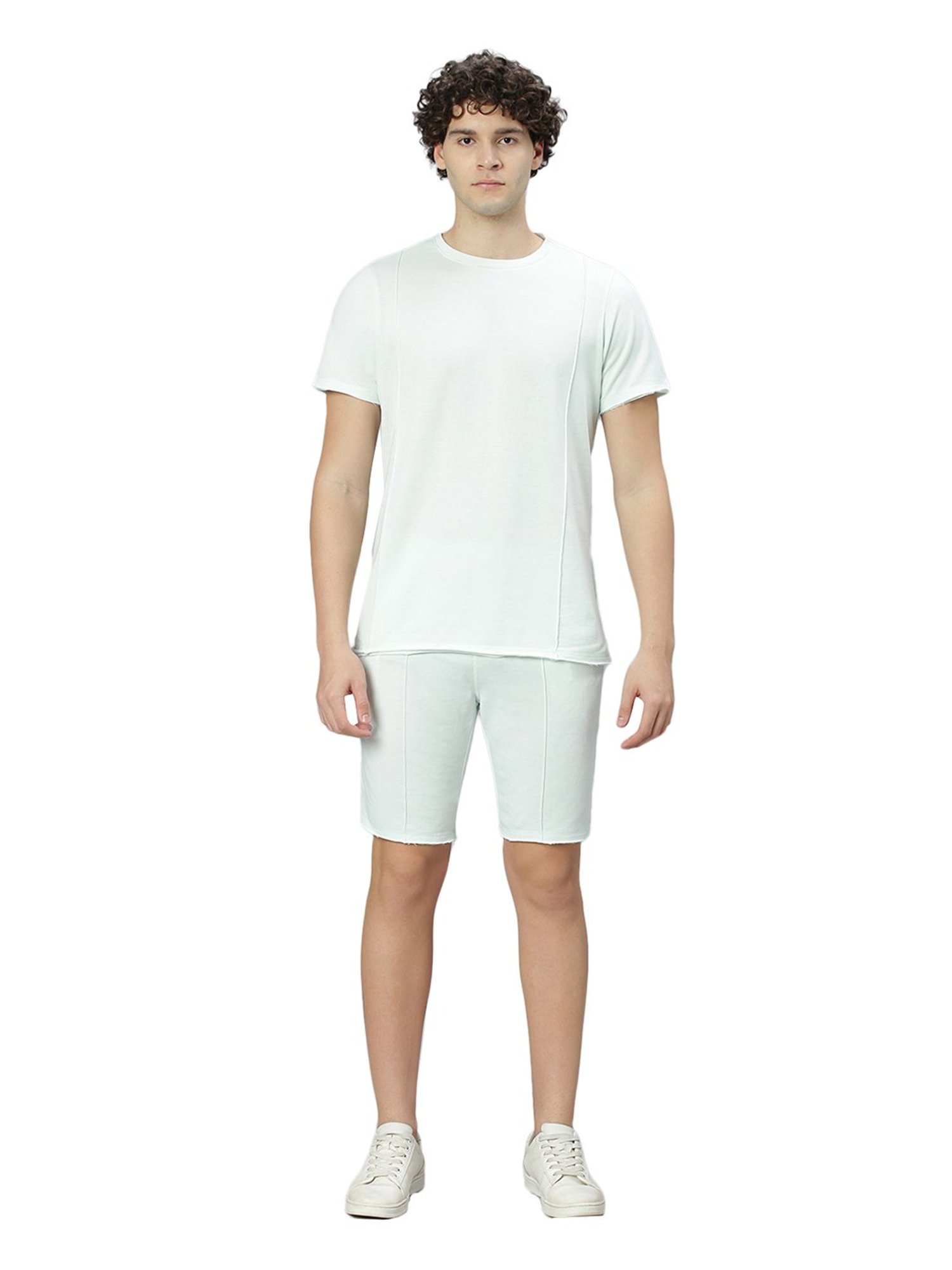 Slowave Light Green Regular Fit T-Shirt With Shorts