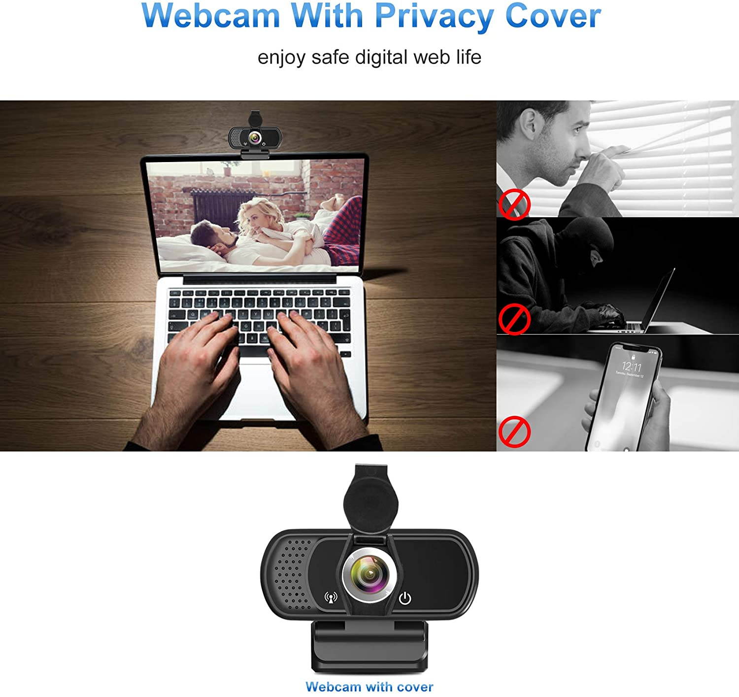 Webcam 1080P,HD Webcam with Microphone,PC Laptop Desktop USB Webcams with 110 Degree Wide Angle,Computer Web Camera with Rotatable Clip
