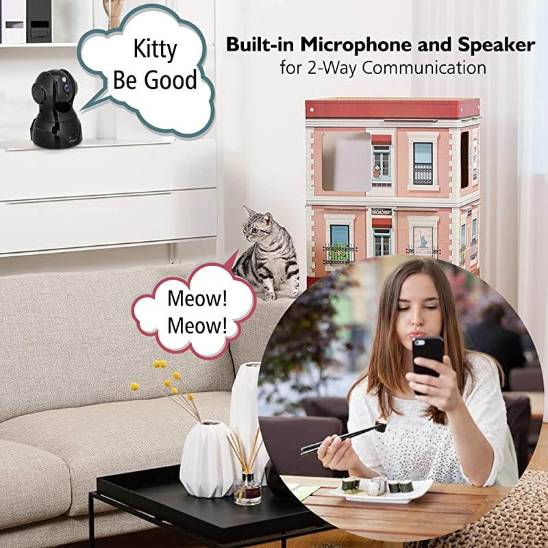 Wireless HD Cloud Cam Network Security Indoor Home Video Monitoring Surveillance WiFi IP Cam w Motion Detection Night Vision PTZ 2 Way Audio For iPhone Android IPCAMHD80black