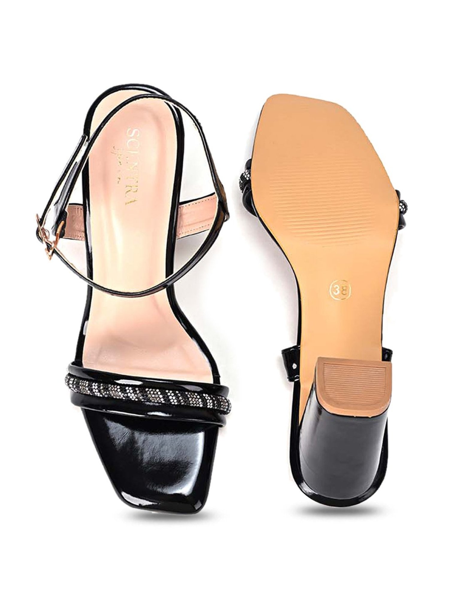 Scentra Women's Black Ankle Strap Sandals