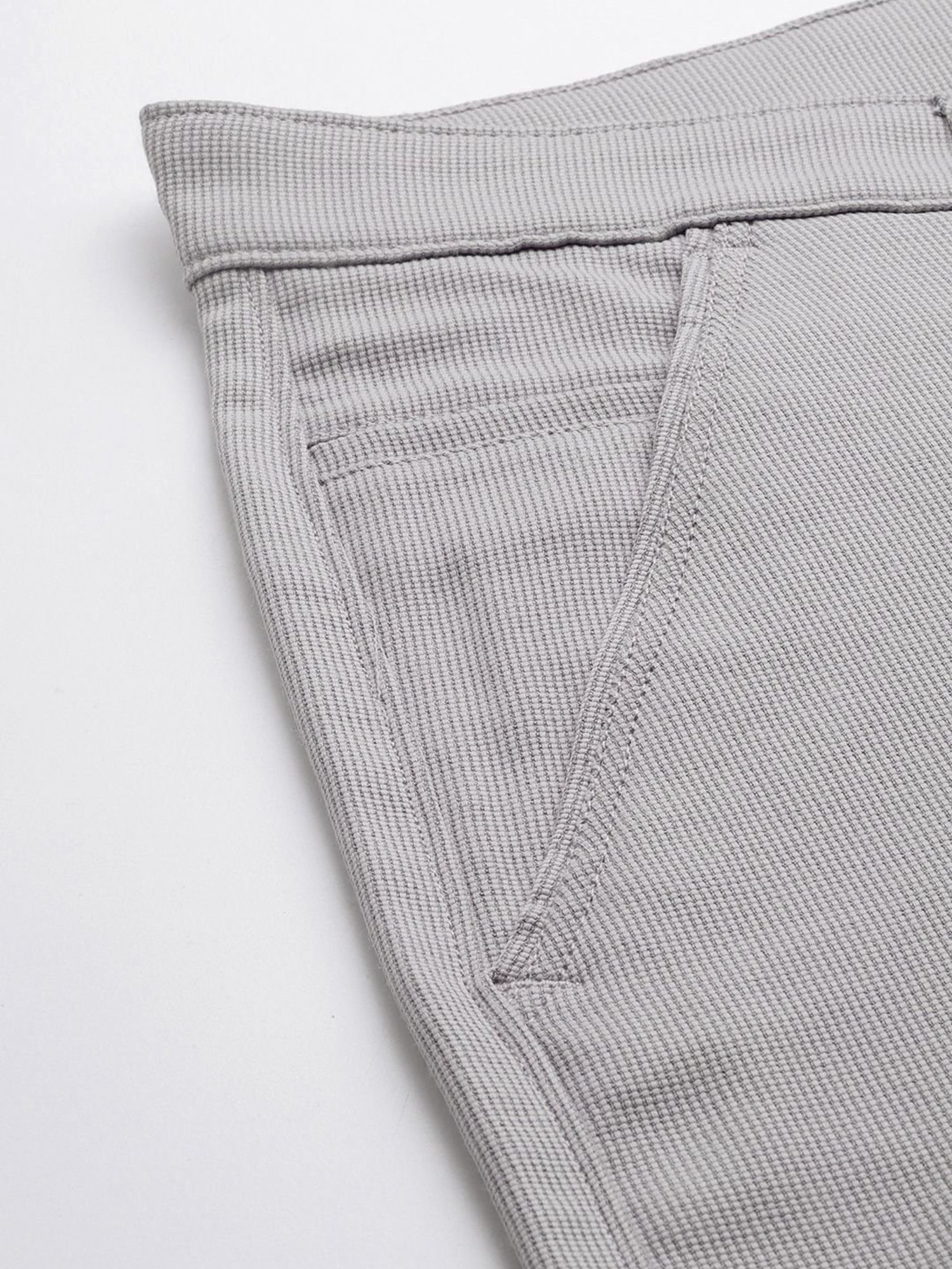 Sojanya Grey Cotton Regular Slim Fit Self Pattern Flat Front Trousers