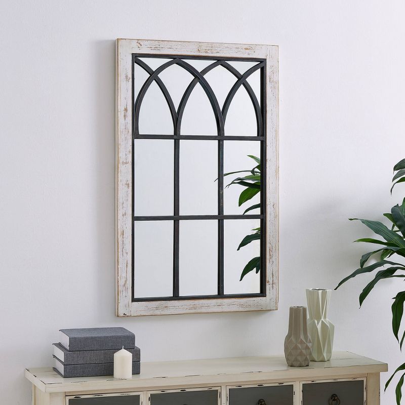 24" x 1" x 37.5" Vista Arched Farmhouse Window Mirror Distressed White - FirsTime & Co.