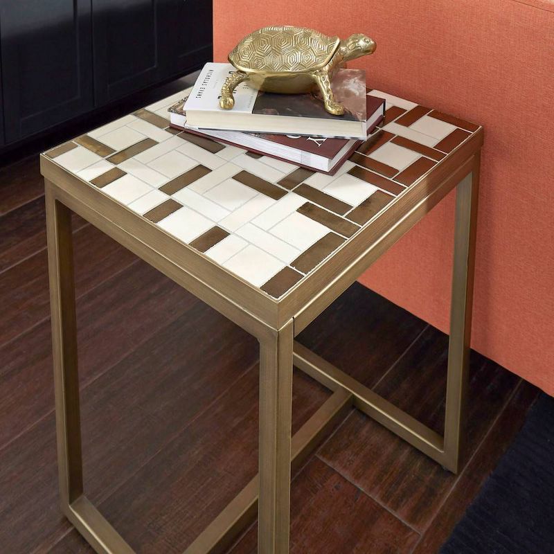 Geometric II End Table Brushed Brass - Home Styles