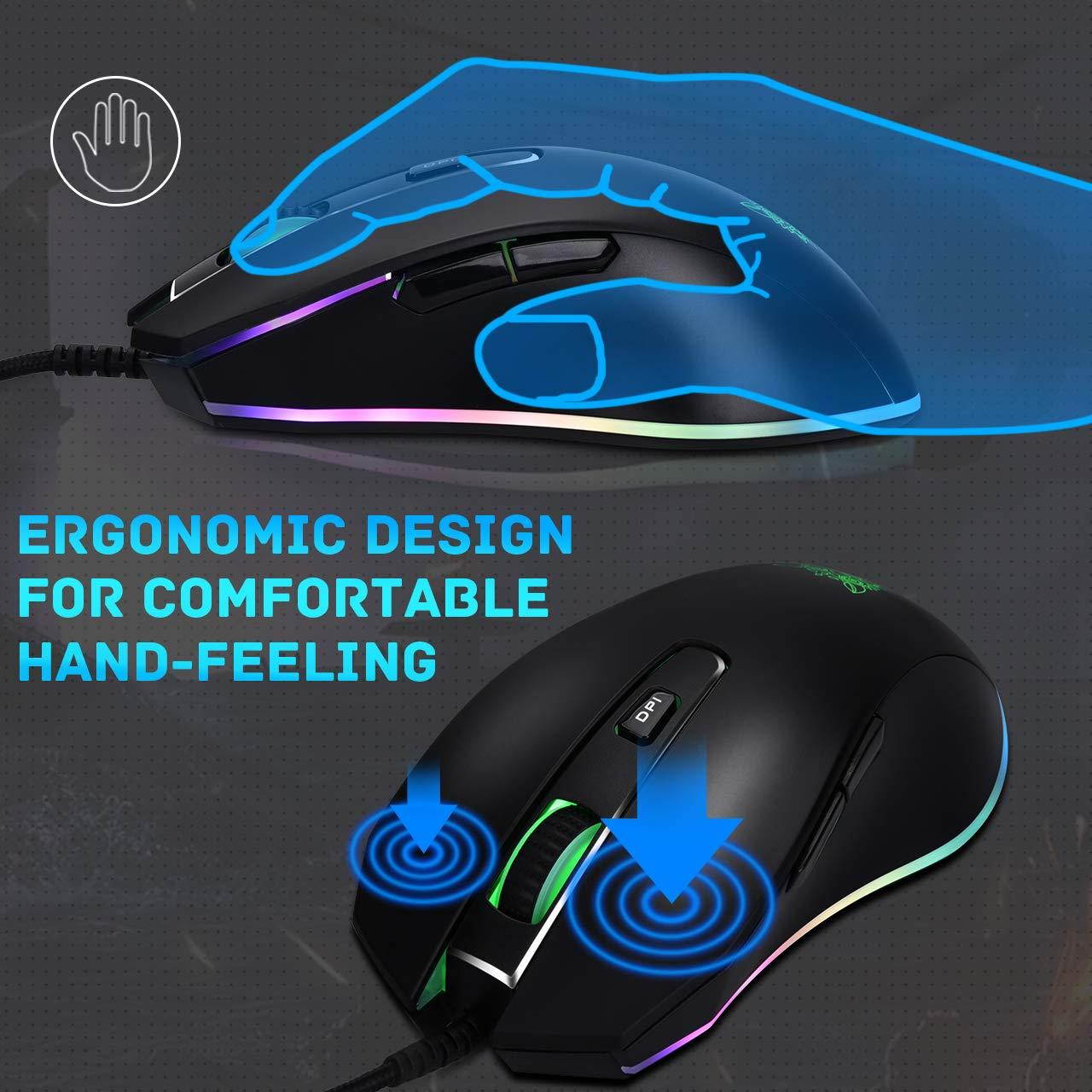 ONIKUMA USB Wired Gaming Mouse with 8000 DPI & 6 Programmable Buttons & RGB Breathing Lights for PC, Mac, Laptop, Desktop Computer Bundle with Thin Mouse Pad