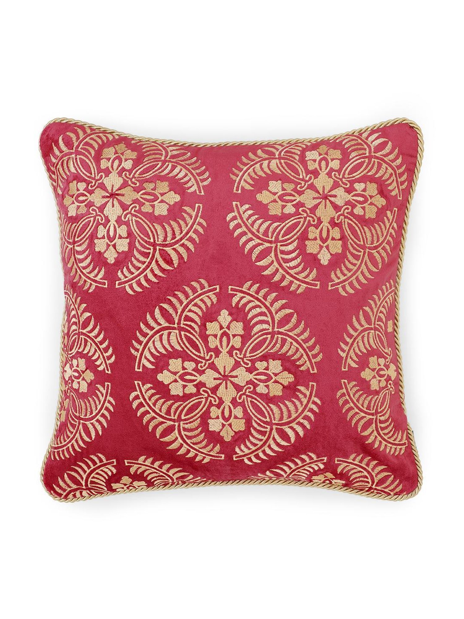Pure Home and Living Red Viscose Velvet Embroidery Cushion Cover