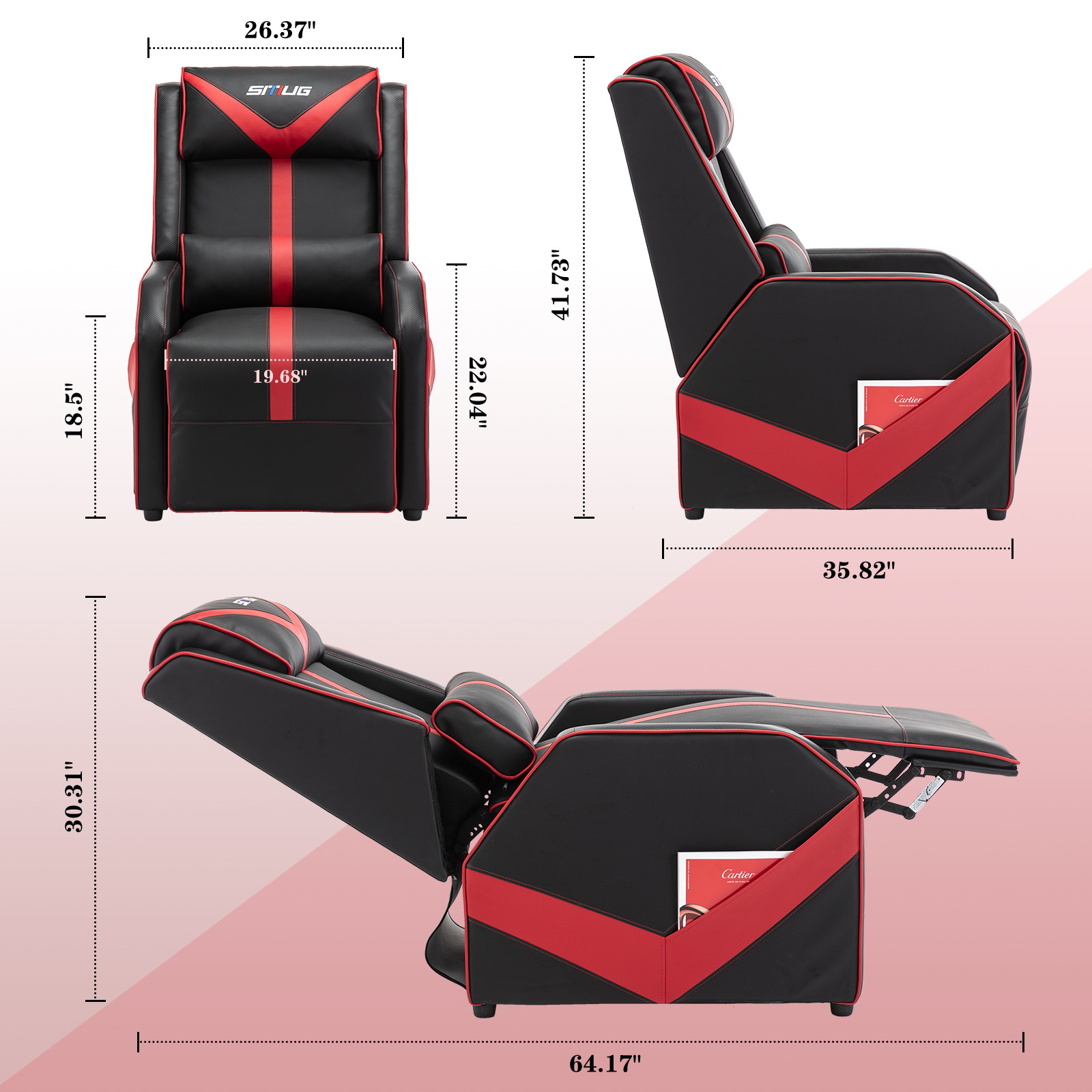 Gaming Recliner Chair Single Living Room Sofa Racing Style Ergonomic Lounge Sofa Modern PU Leather Recliner Home Theater Seat for Living & Gaming Room (Black/Red)