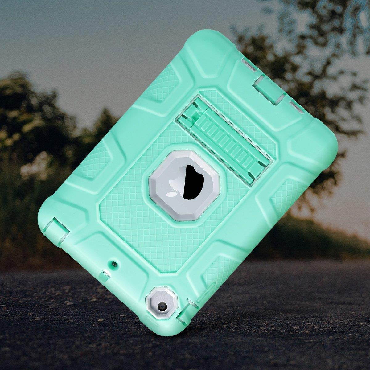 ULAK iPad Mini Case,iPad Mini 2 Case,iPad Mini 3 Case,iPad Mini Retina Case, Three Layer Heavy Duty Shockproof Protective Case for iPad Mini,iPad Mini 2,iPad Mini 3 with Kickstand (Green/Grey)