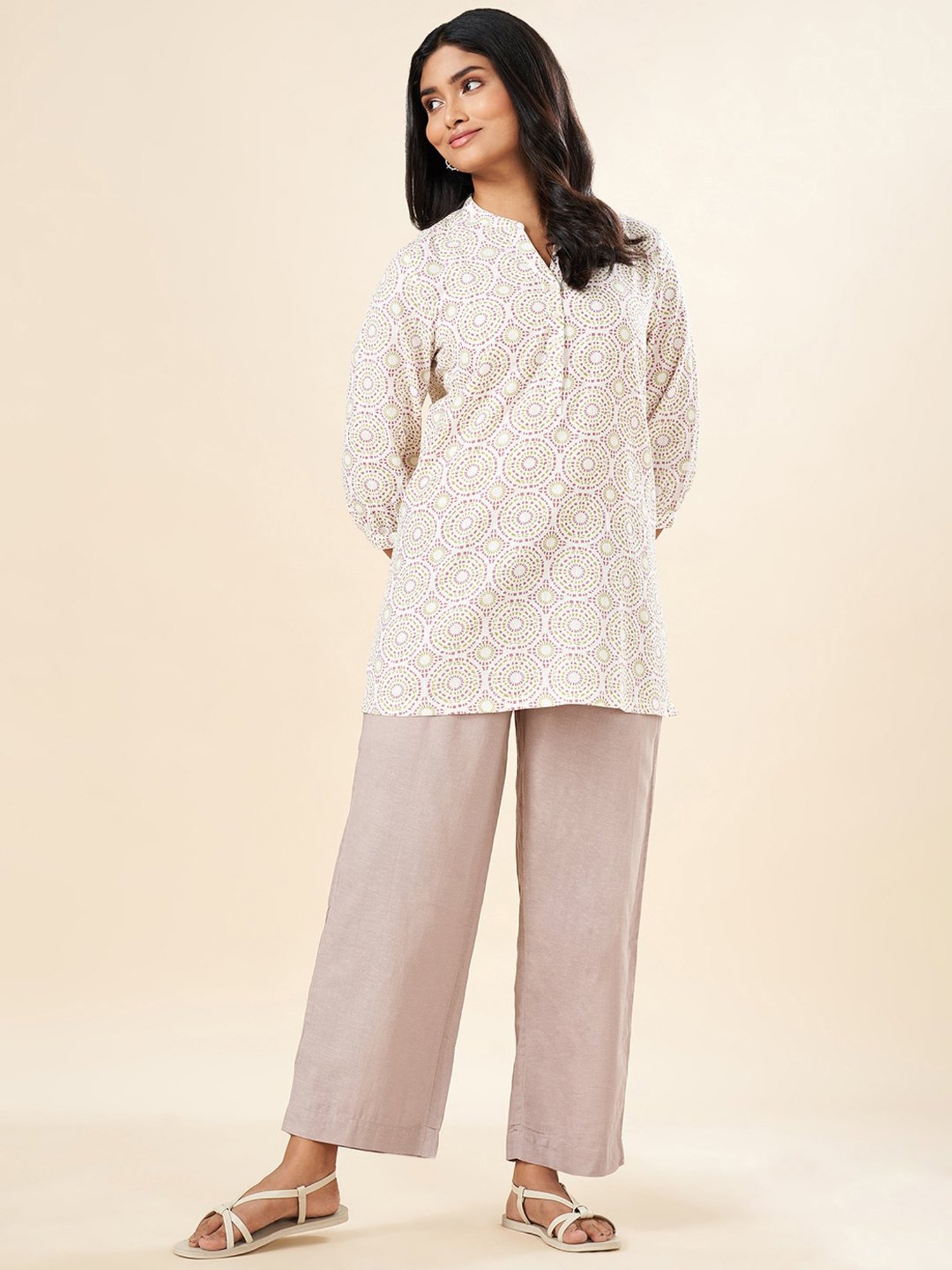Akkriti by Pantaloons White Cotton Printed Tunic