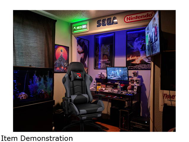 RIMIKINGMassage Gaming Chair with Retractable Footrest-Adjustable Lumbar Cushion Computer Office Racing Chair Headrest Swivel Rocking Desk Chair Ergonomic