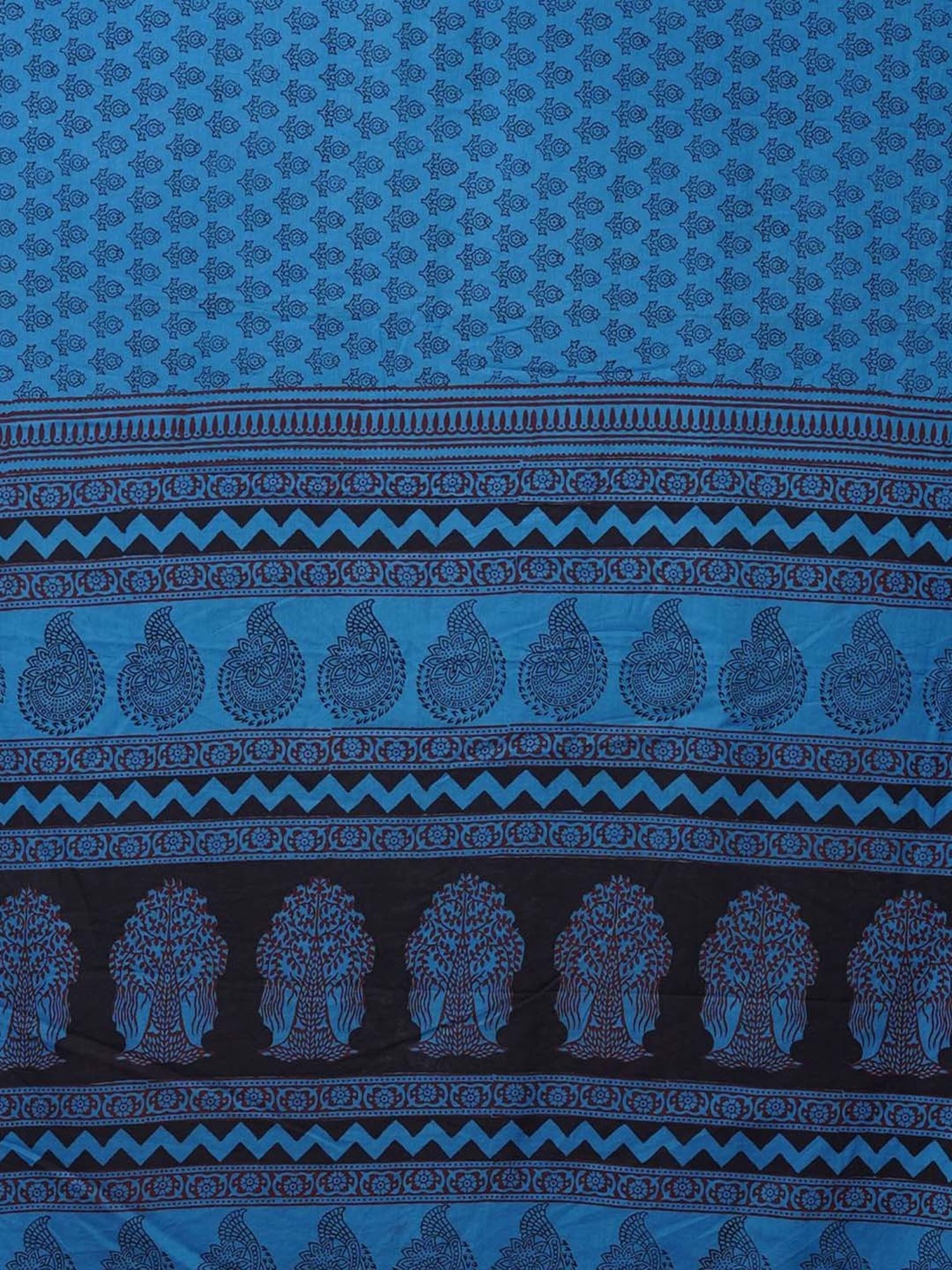 Unnati Silks Blue & Black Cotton Printed Saree With Unstitched Blouse