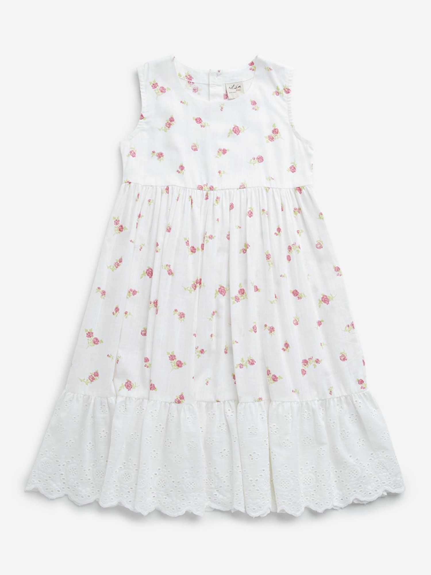 Utsa Kids by Westside White Floral Printed Cotton Tiered Dress