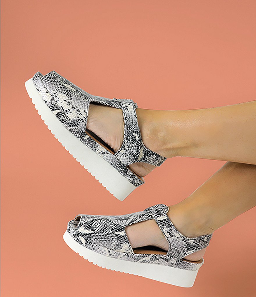 L'Amour Des Pieds Almika Snake Print T-Strap Flatform Sandals