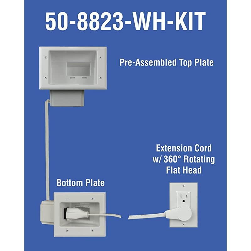 Electronics 50-8823-WH-KIT Flat Panel TV Cable Organizer Kit with Duplex Surge Power Solution