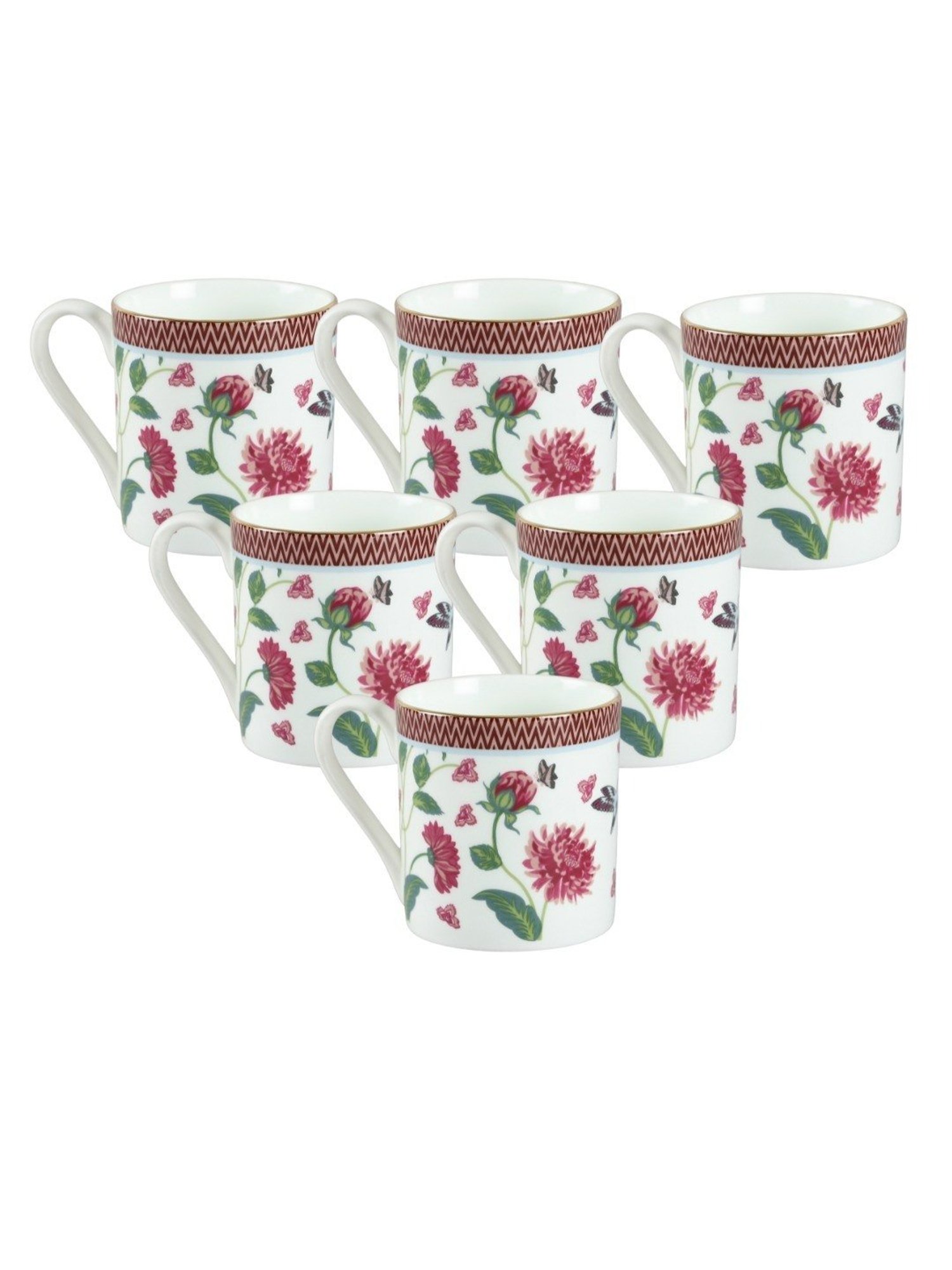 India Circus Floral Pink Bone China Coffee Mug - Set of 6 (220 ml)