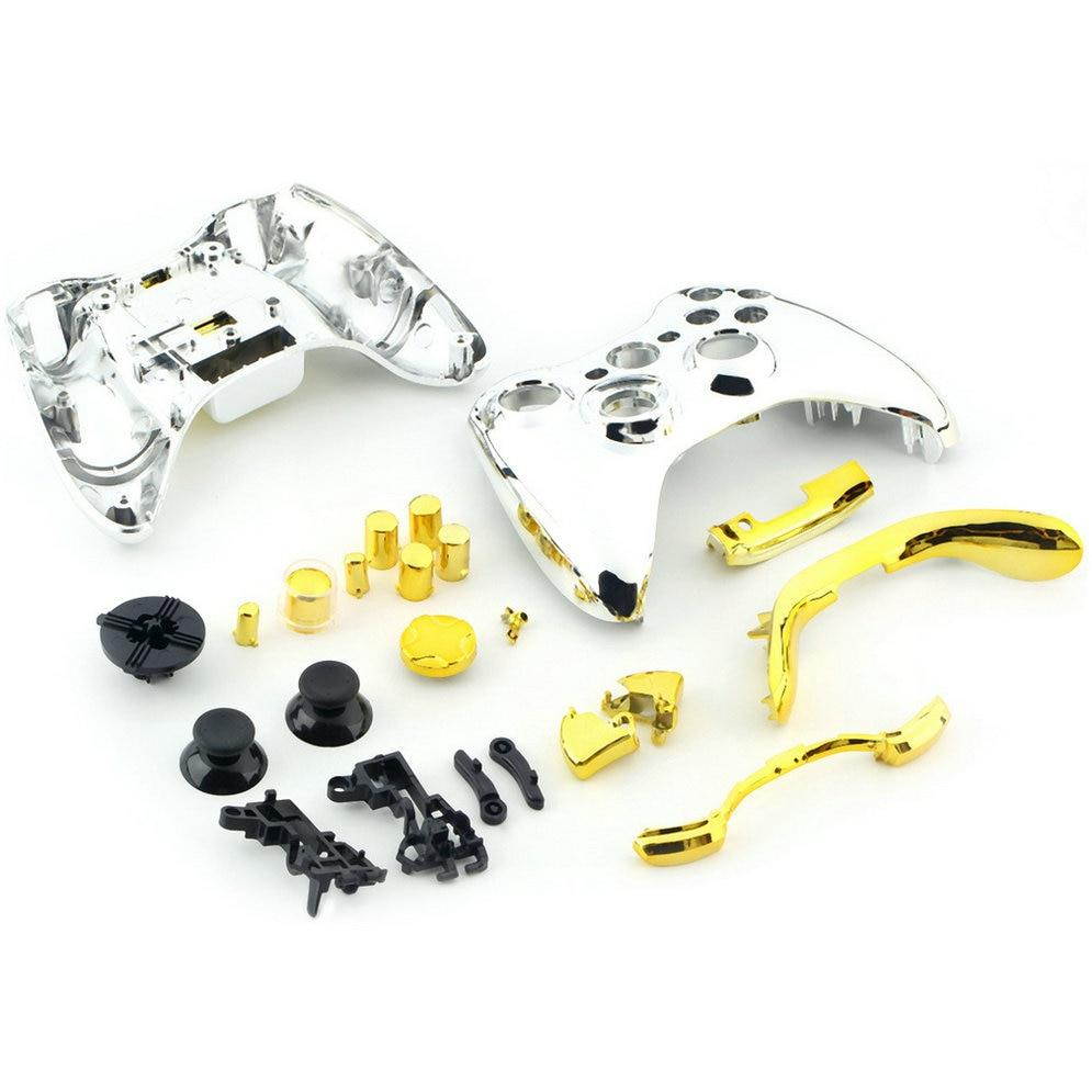 Custom Chrome Silver Controller Shell for Xbox 360 Housing with Full Chrome Gold Buttons Inserts Accessories