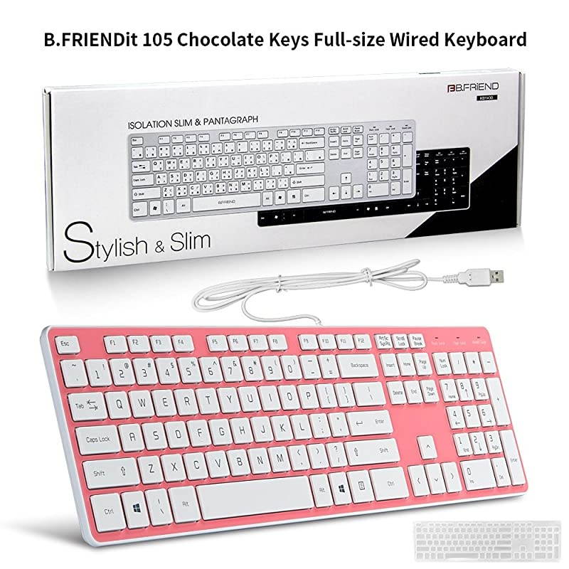 Wired USB Keyboard Comfortable Quiet Chocolate Keys Durable UltraSlim Wired Computer Keyboard For PC Windows 10 8 7 Vista KB1430 Pink