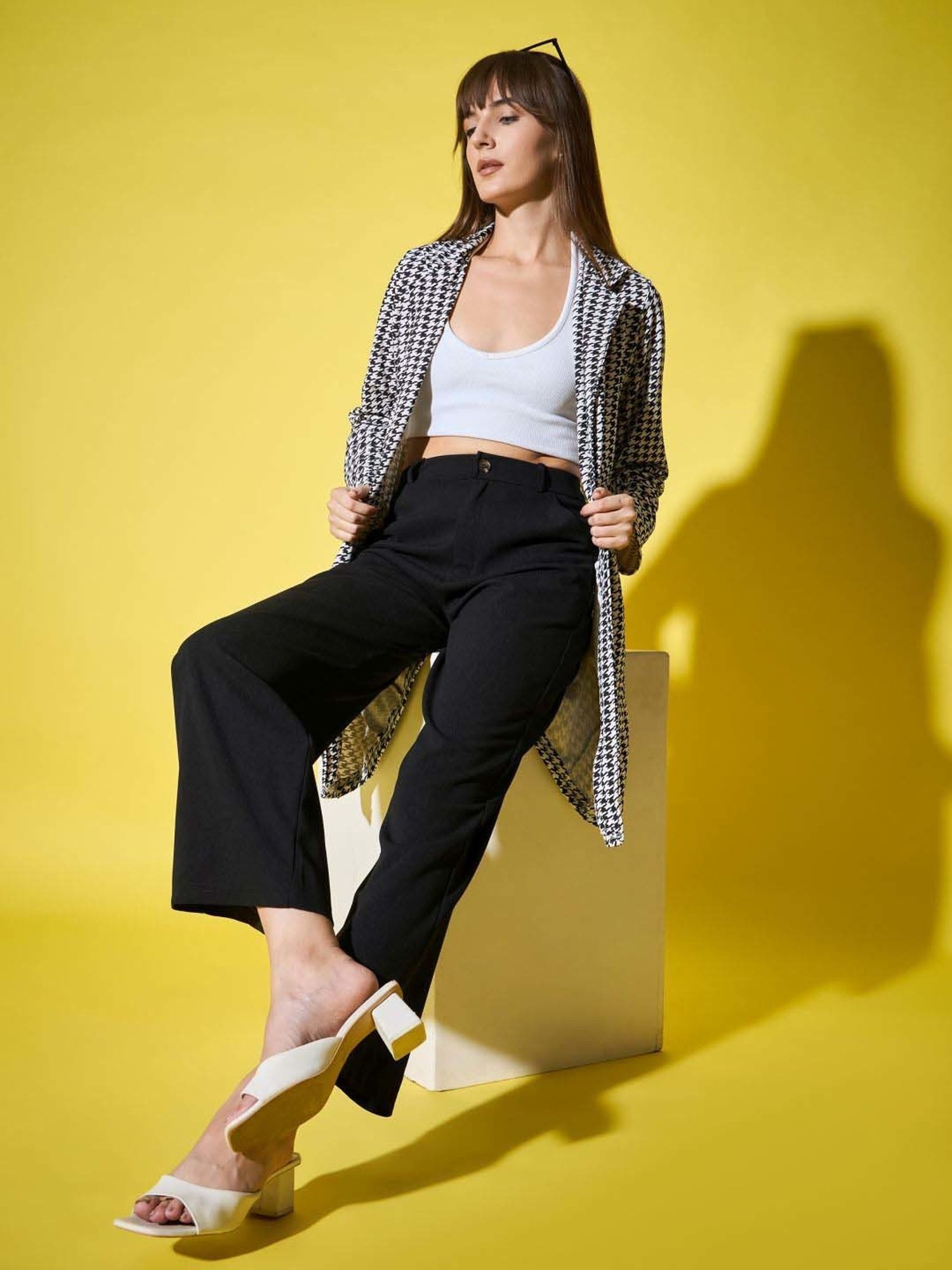 BUYNEWTREND Black High rise Formal Trousers