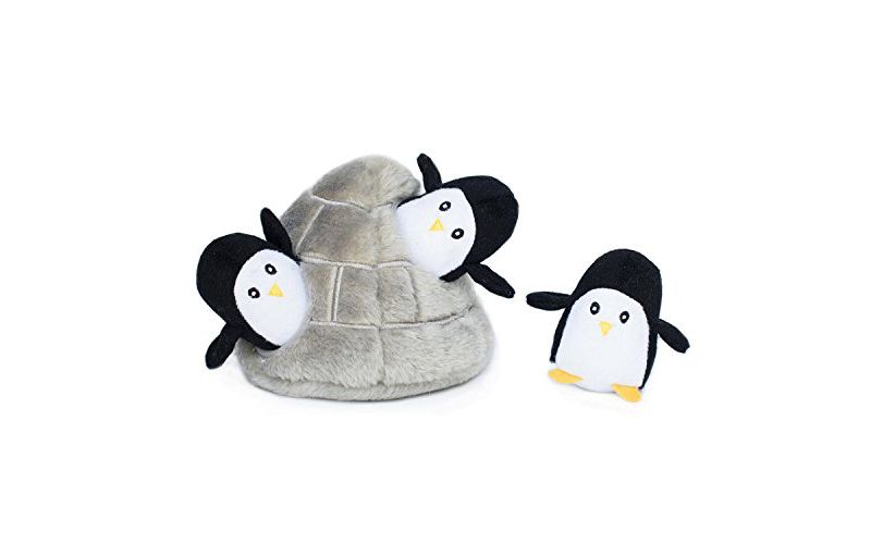 ZippyPaws - Arctic Pals Burrow, Interactive Squeaky Hide and Seek Plush Dog Toy - Penguin Cave