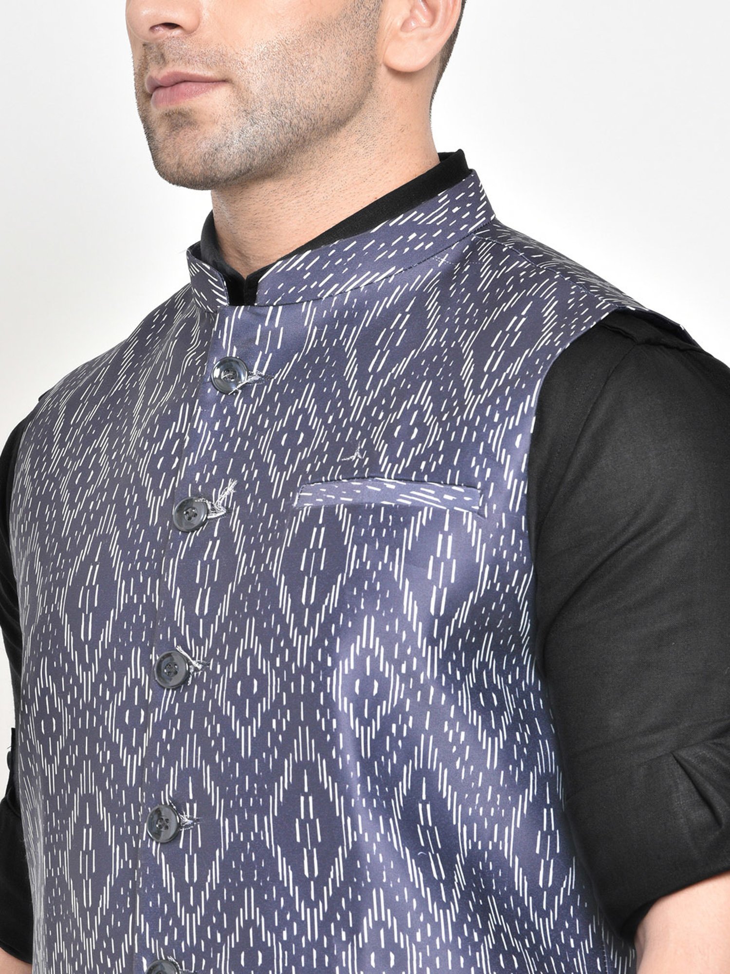 Hangup Plus Grey Regular Fit Printed Nehru Jacket