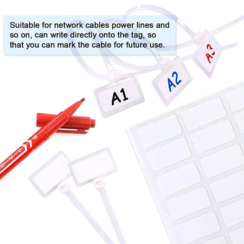 200Pieces 6 Inch Nylon Cable Marker Ties Selflocking Cord Tags Write on Ethernet Label Wire Straps with 3 Marker Pens and 288Pcs White SelfAdhesive Cable Labels for Home and Office Use