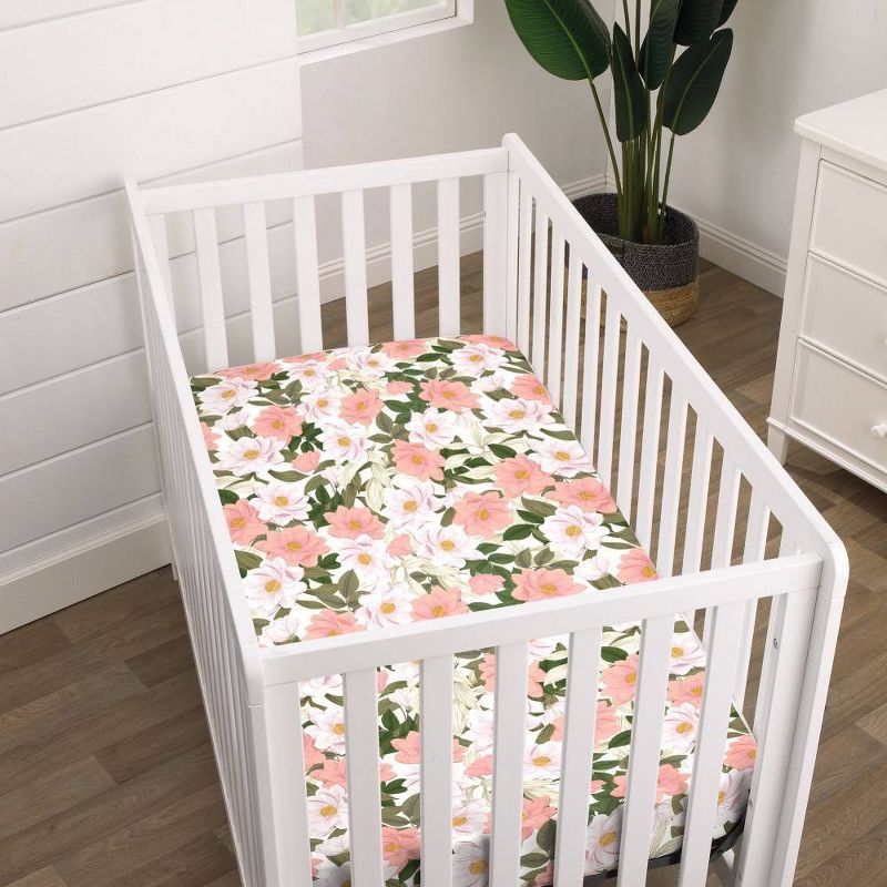 NoJo Pink & White Floral Mini Crib Sheet