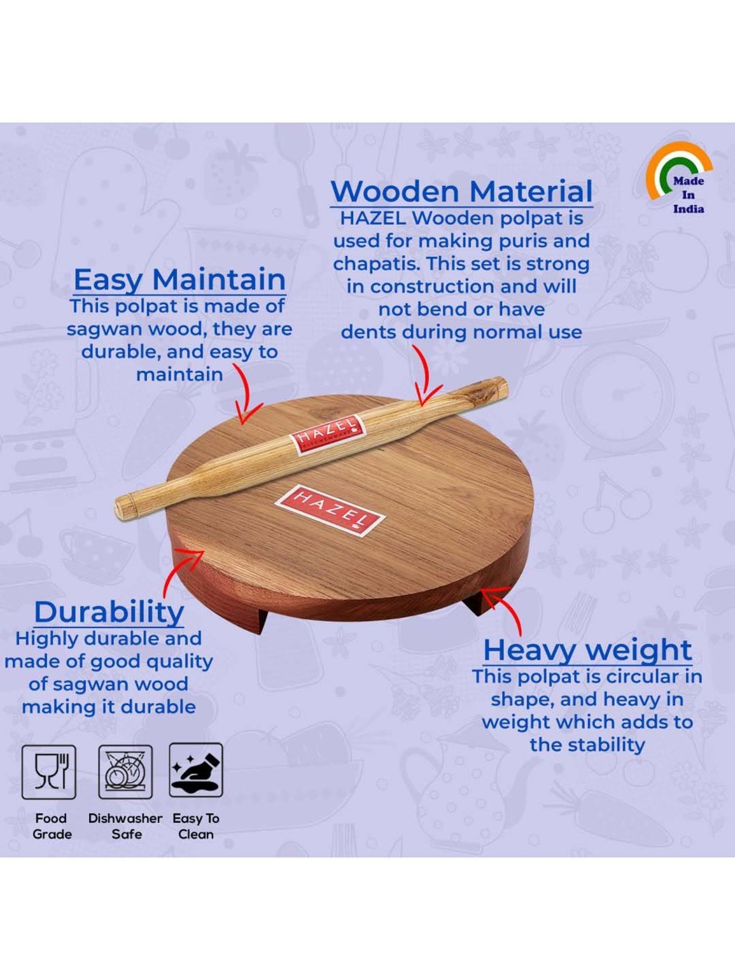 HAZEL Brown Wood 23 cm Small Plopat Sagwan Chakla