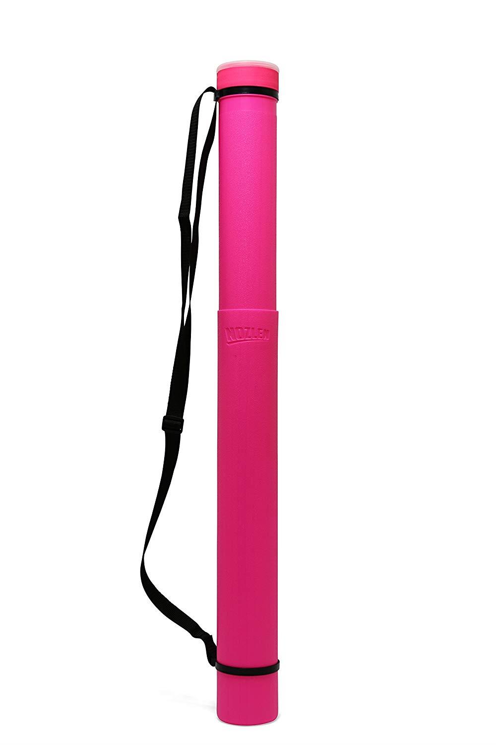 Nozlen Document Poster Tube - Hot Pink Plastic Storage Tube Expands from 24.5" up to 40" with Clear ID Card Cap - Water and Light Resistant - Telescoping For Posters, Artwork and Drawings Model DT3202