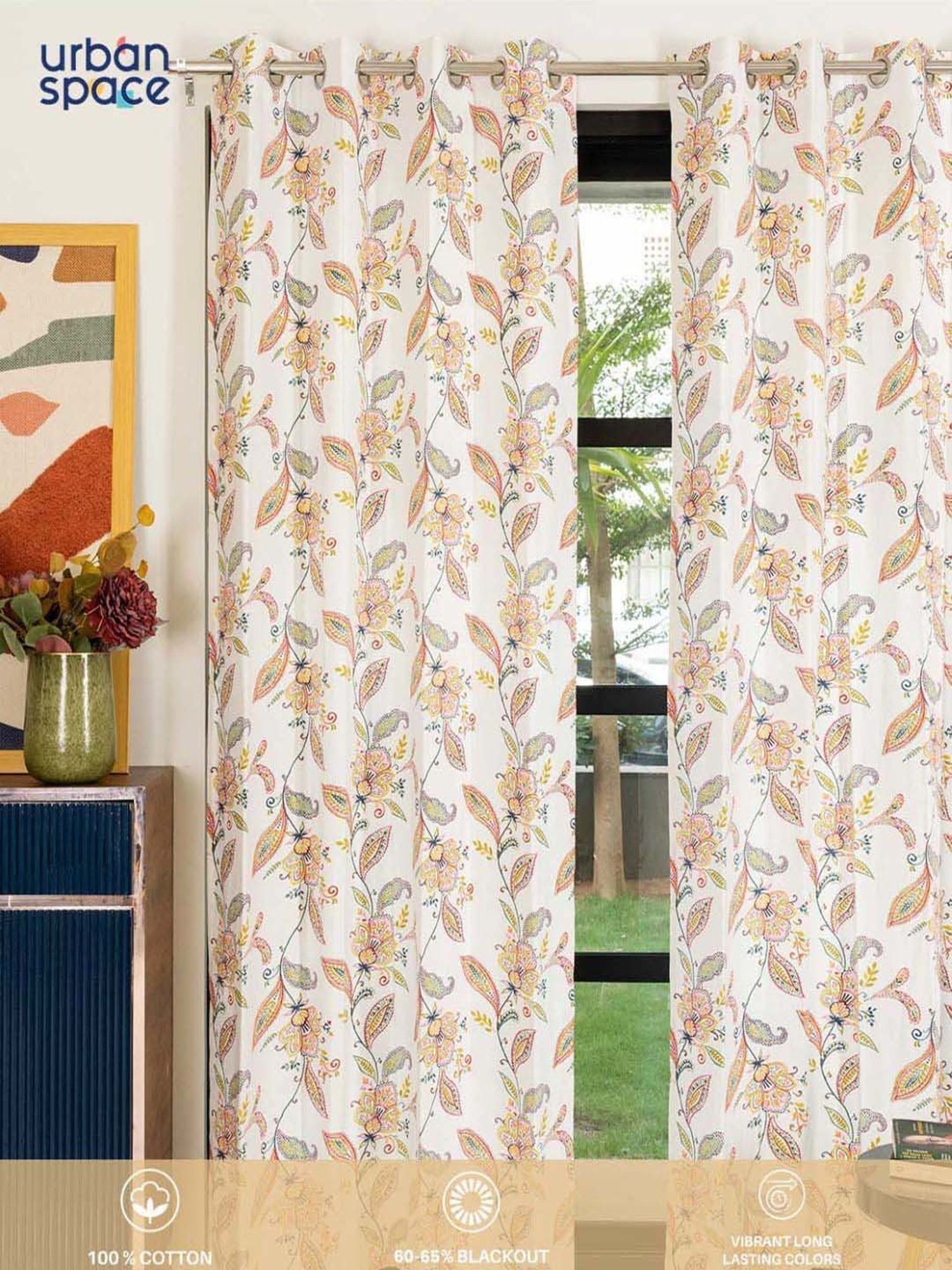 Swayam Brown Paisley J&B Blackout Eyelet Door Curtain - Single Piece (7 Ft)