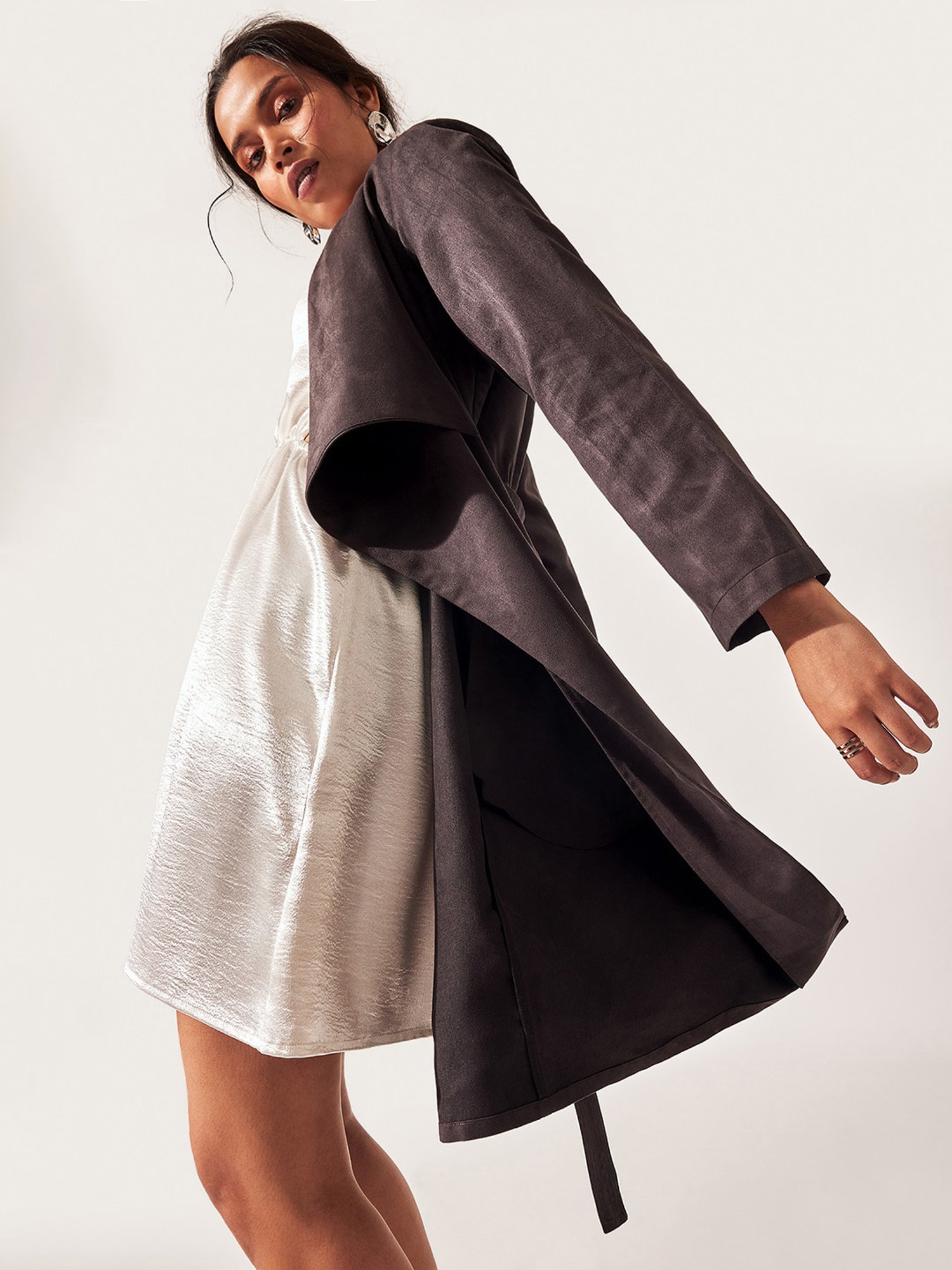 The Label Life Dark Grey Leather Trench Coat