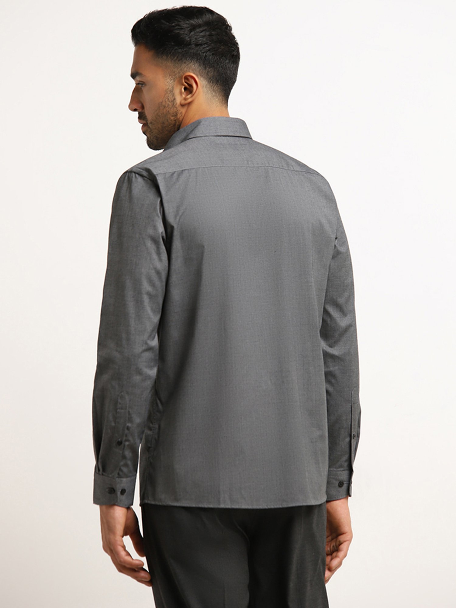WES Formals by Westside Charcoal Solid Slim-Fit Shirt