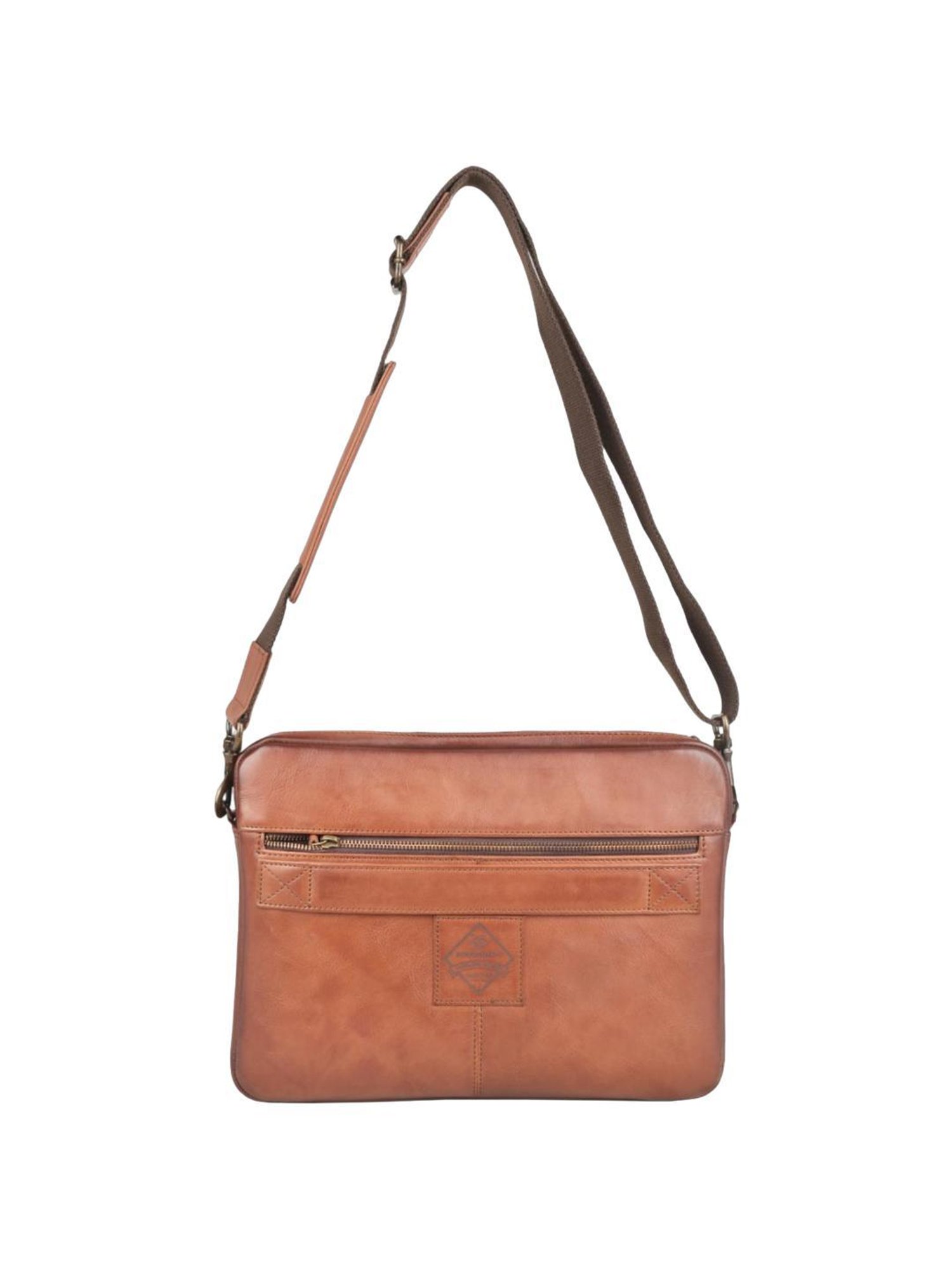 HiLEDER Brown Textured Small Leather 12 inch Cross Body Bag