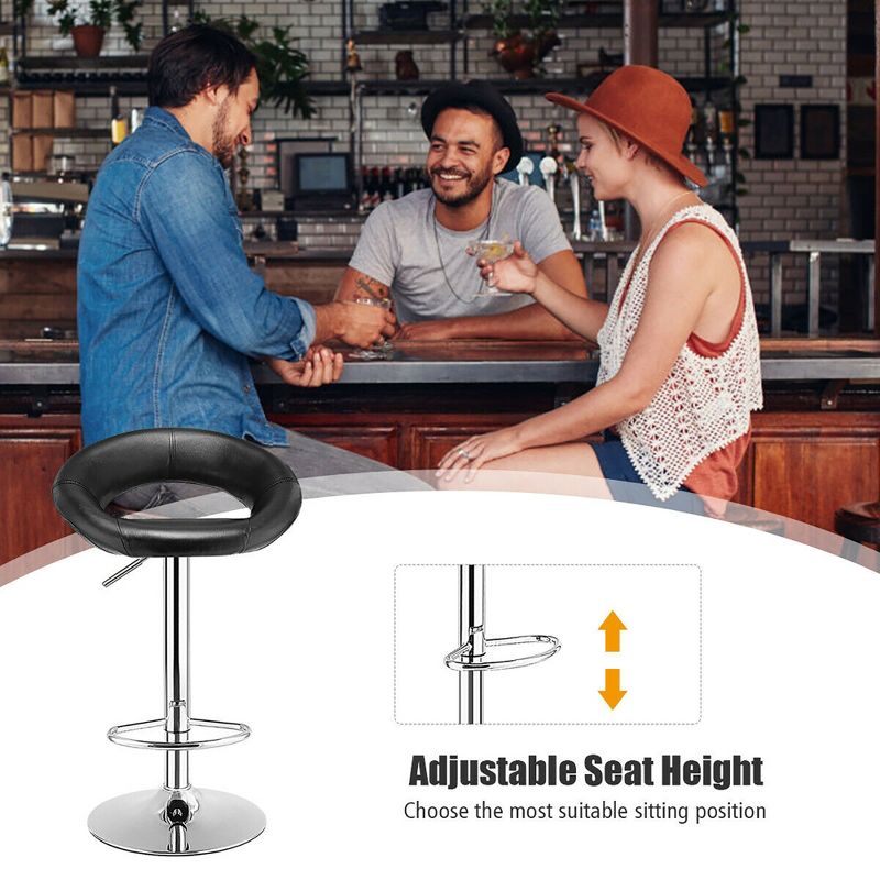 Costway Set of 2 Bar Stools Adjustable PU Leather Barstools Swivel Pub Chairs Black New Low Back